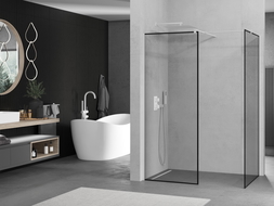 Mexen Kioto zuhanyfal Walk-in 90 x 90 cm, fekete keret, fehér - 800-090-202-20-70-090