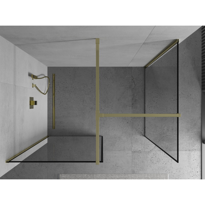 Mexen Kioto Walk-in zuhanyfal 80 x 80 cm, fekete keret, arany - 800-080-202-50-70-080