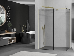 Mexen Kioto Walk-in zuhanyfal 80 x 80 cm, fekete keret, arany - 800-080-202-50-70-080