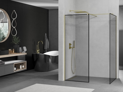 Mexen Kioto zuhanyfal Walk-in 80 x 80 cm, fekete keret, arany szálcsiszolt - 800-080-202-55-70-080