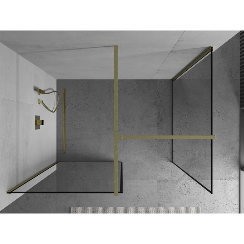 Mexen Kioto zuhanyfal Walk-in 140 x 80 cm, fekete keret, arany kefélt - 800-140-202-55-70-080