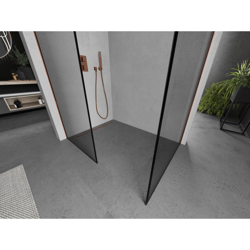 Mexen Kioto zuhanyfal Walk-in 80 x 70 cm, fekete keret, rózsaarany - 800-080-202-60-70-070