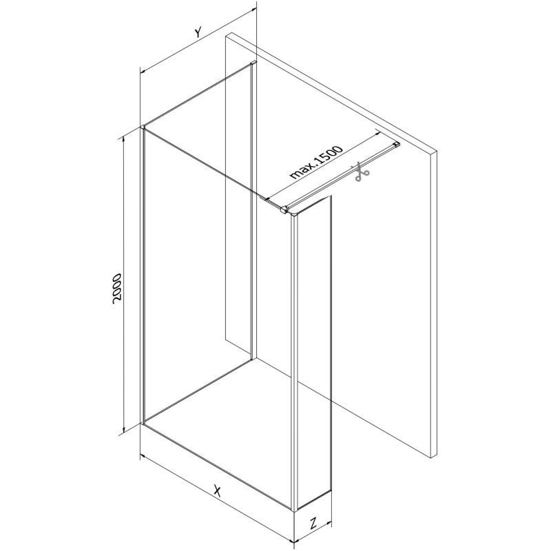 Mexen Kioto Walk-in zuhanyfal 125 x 70 x 40 cm, átlátszó, fekete - 800-125-070-221-70-00-040