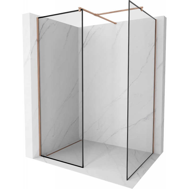 Mexen Kioto perete duș Walk-in 150 x 110 cm, model negru, aur roz - 800-150-202-60-70-110