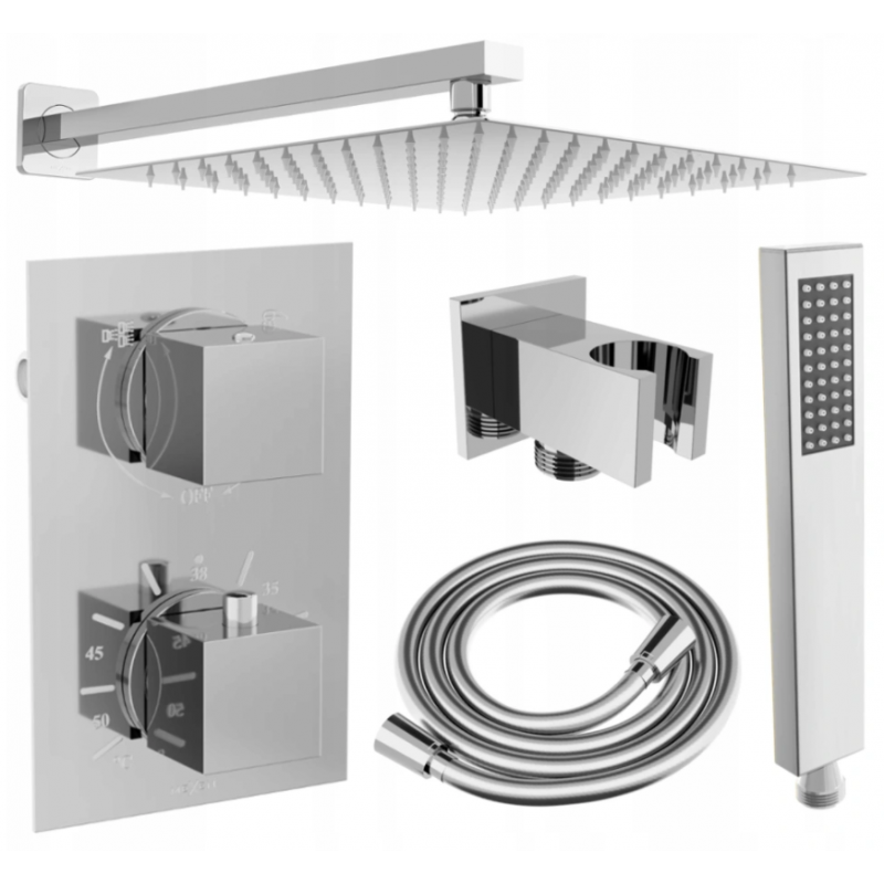 Mexen Cube DR02 set de duș încastrat z pară de tip ploaie 30 cm, Crom - 77502DR0230-00