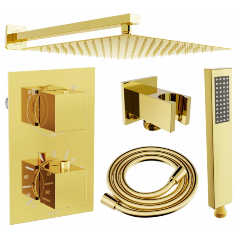 Mexen Cube DR02 set de duș încastrat cu plafon ploaie 30 cm, auriu - 77502DR0230-50