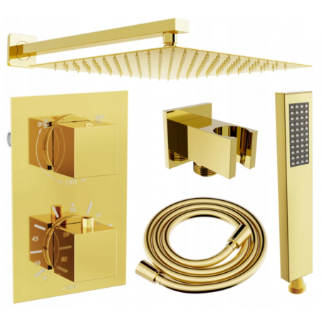 Mexen Cube DR02 fali zuhanykészlet esőztetővel, 30 cm arany - 77502DR0230-50