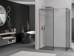 Mexen Kioto zuhanyfal Walk-in 140 x 90 cm, fekete keret, kefe réz - 800-140-202-65-70-090