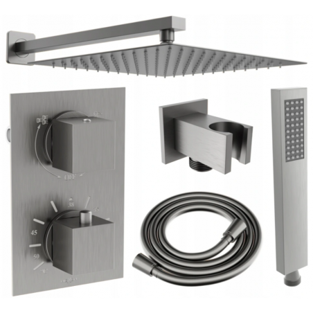 Mexen Cube DR02 set duş în perete cu set ploaie de 30 cm, gri metalic periat - 77502DR0230-66