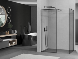 Mexen Kioto zuhanyfal Walk-in 80 x 70 cm, fekete keret, gun gray kefe - 800-080-202-66-70-070