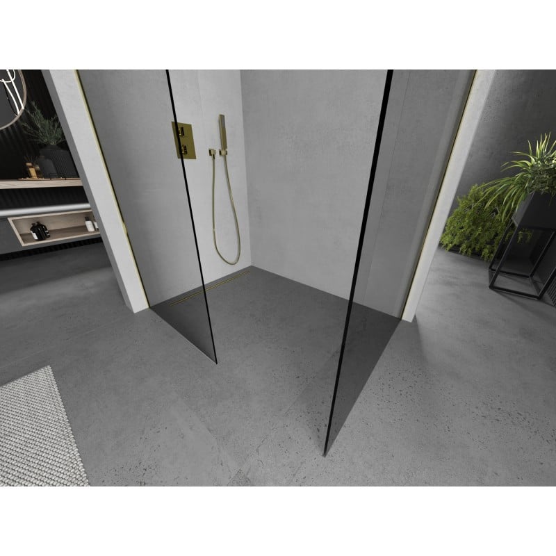 Mexen Kioto perete de duș Walk-in 135 x 80 cm, transparent, auriu - 800-135-202-50-00-080