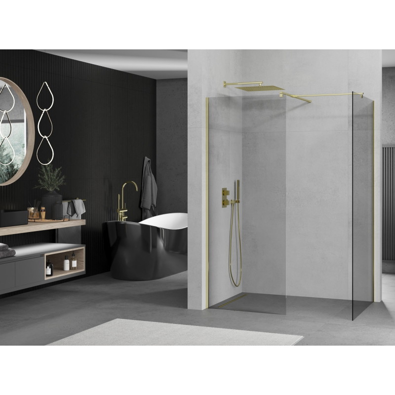 Mexen Kioto 145 x 110 cm-es Walk-in zuhanyfal, átlátszó, arany - 800-145-202-50-00-110