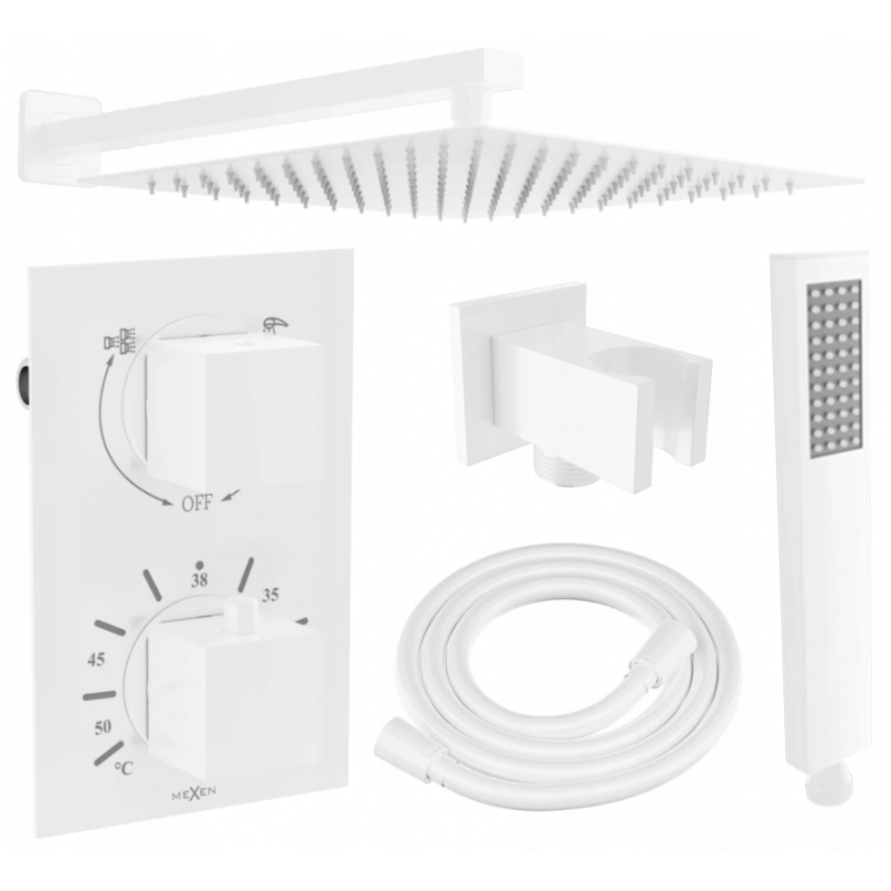 Mexen Cube DR02 set de duș încastrat z pară de tip ploaie 25 cm, Albă - 77502DR0225-20