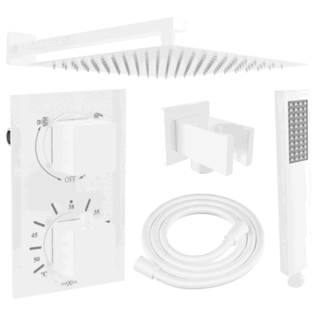Mexen Cube DR02 set de duș încastrat z pară de tip ploaie 25 cm, Albă - 77502DR0225-20