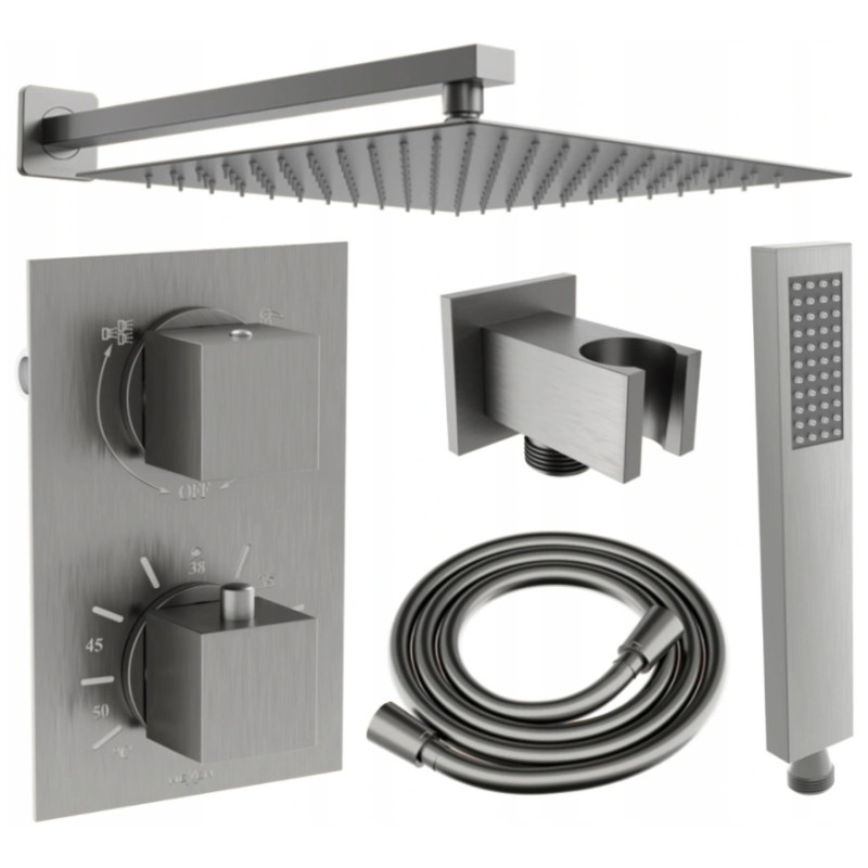 Mexen Cube DR02 set de duș încastrat cu duș de ploaie 25 cm, gri metalic periat - 77502DR0225-66