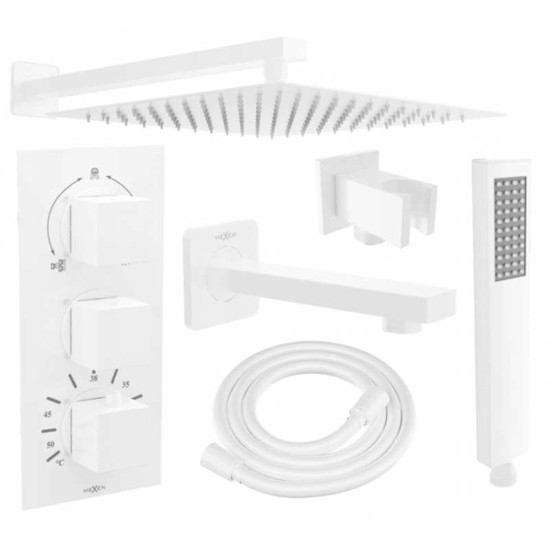 Mexen Cube DR02 beépített kád-zuhany szett, 30 cm-es esőztető, fehér - 77503DR0230-20