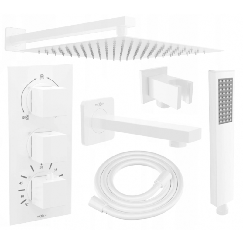 Mexen Cube DR02 set cadă-duș încastrat cu pară de tip ploaie30 cm, Albă - 77503DR0230-20