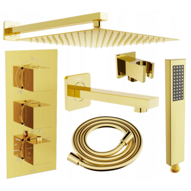 Mexen Cube DR02 set cadă-duș încastrat cu pară de tip ploaie30 cm, Aurie - 77503DR0230-50