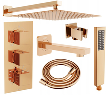 Mexen Cube DR02 set cadă-duș încastrat cu pară de tip ploaie30 cm, Roz-auriu - 77503DR0230-60