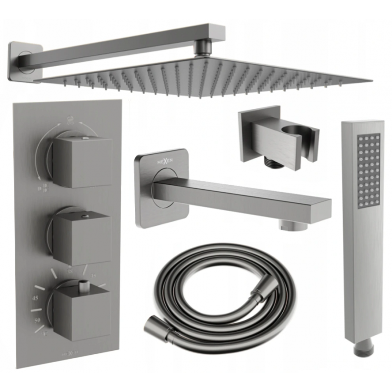 Mexen Cube DR02 set cadă-duș încastrat cu duș de tip ploaie 30 cm, grafit - 77503DR0230-66