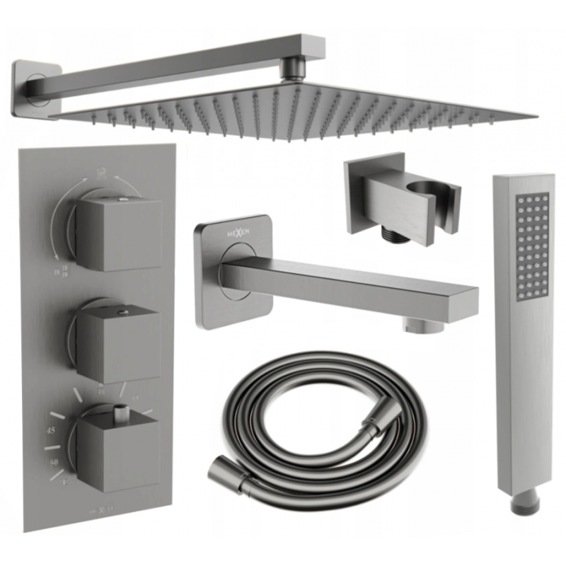 Mexen Cube Set DR02 de cadă-duș cu montare în perete cu cap de duș de 30 cm, grafit - 77503DR0230-66