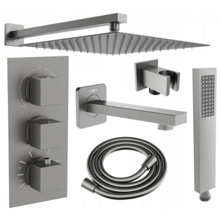Mexen Cube DR02 set cadă-duș încastrat cu duș de ploaie 30 cm, gri armat periat - 77503DR0230-66