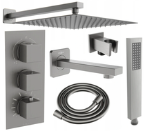 Mexen Cube DR02 set cadă-duș încastrat cu duș de ploaie 30 cm, gri armat periat - 77503DR0230-66