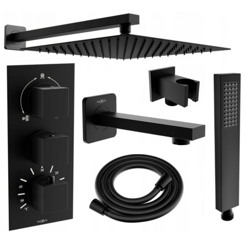 Mexen Cube DR02 set cadă-duș încastrat cu pară de tip ploaie30 cm, Neagră - 77503DR0230-70