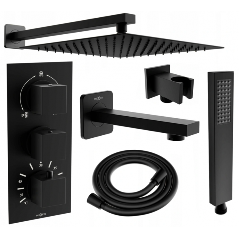 Mexen Cube DR02 set cadă-duș încastrat cu pară de tip ploaie25 cm, Neagră - 77503DR0225-70