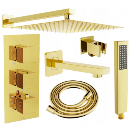 Mexen Cube DR02 set cadă-duș încastrat cu pară de tip ploaie25 cm, Aurie - 77503DR0225-50