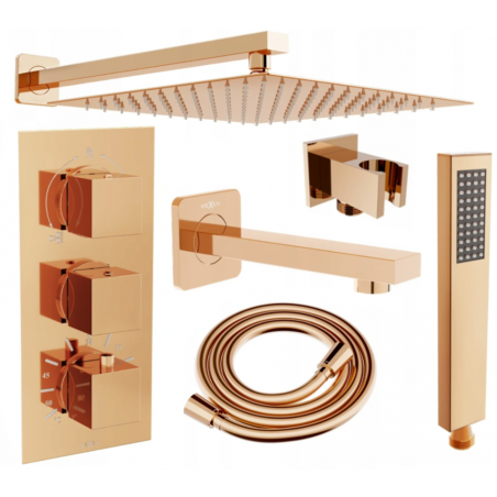Mexen Cube DR02 set cadă-duș încastrat cu duș de ploaie 25 cm, aur roz - 77503DR0225-60