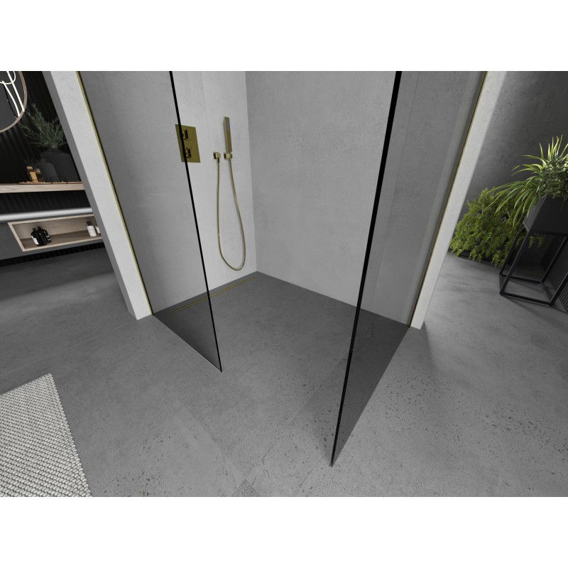 Mexen Kioto perete de duș Walk-in 130 x 70 cm, transparent, auriu periat - 800-130-202-55-00-070
