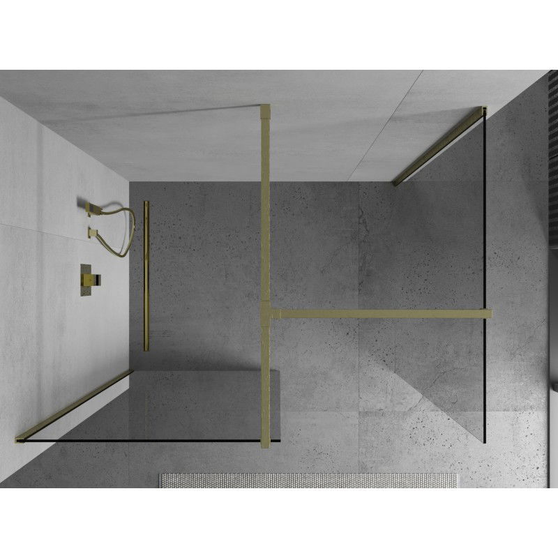 Mexen Kioto perete de duș Walk-in 135 x 100 cm, transparent, auriu periat - 800-135-202-55-00-100