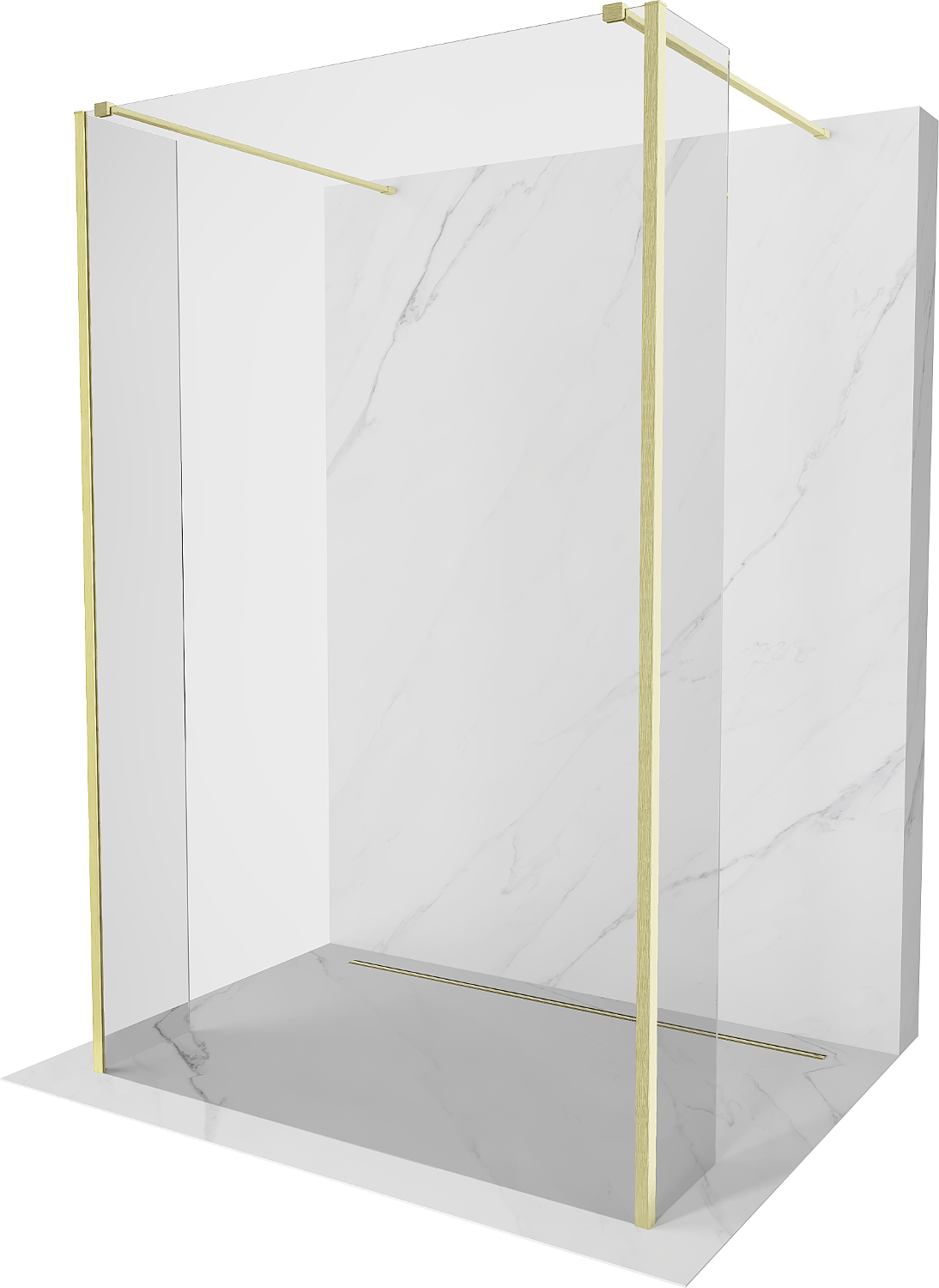 Kioto paravan de duș freestanding 125 x 30 x 30 cm, transparent, finisaj auriu periat - 800-125-030-222-55-00-030