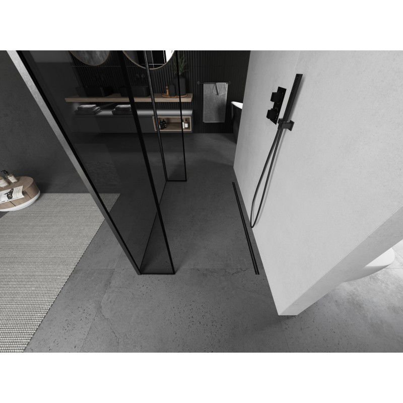 Mexen Kioto szabadon álló zuhanyfal 90 x 30 x 30 cm, fekete keret, gun gray kefe - 800-090-030-222-66-70-030