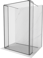 Mexen Kioto szabadon álló zuhanyfal 140 x 30 x 30 cm, fekete keret, gun gray kefélt - 800-140-030-222-66-70-030