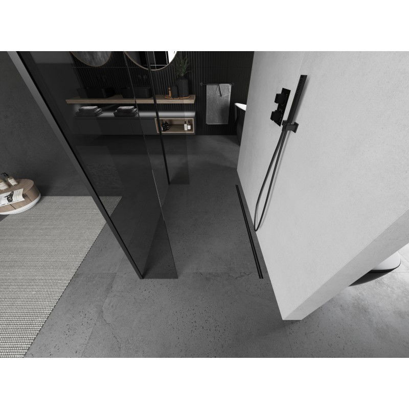 Mexen Kioto szabadon álló zuhanyfal 120 x 30 x 30 cm, átlátszó, fekete - 800-120-030-222-70-00-030