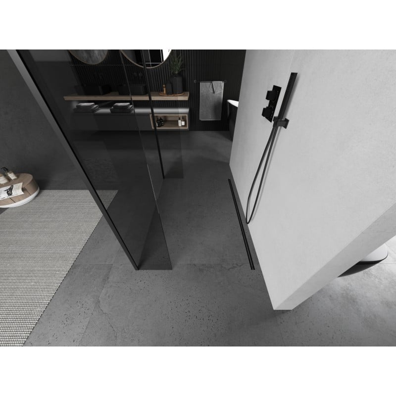 Mexen Kioto szabadon álló zuhanyfal 155 x 30 x 30 cm, átlátszó, fekete - 800-155-030-222-70-00-030