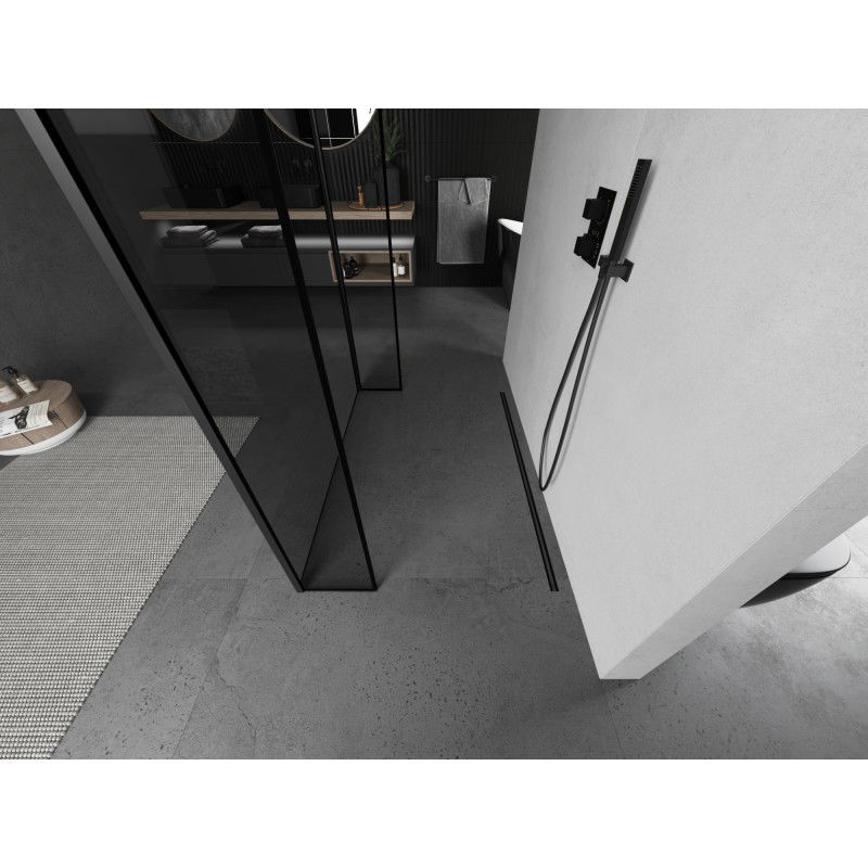 Mexen Kioto szabadon álló zuhanyfal 150 x 30 x 30 cm, fekete keret, fekete - 800-150-030-222-70-70-030