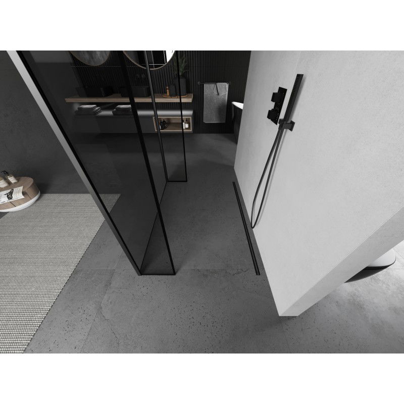 Mexen Kioto szabadon álló zuhanyfal 160 x 30 x 30 cm, fekete keret, gun metal - 800-160-030-222-95-70-030