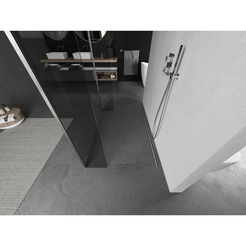 Mexen Kioto szabadon álló zuhanyfal 110 x 30 x 30 cm, átlátszó, kefe hatású nikkel - 800-110-030-222-97-00-030