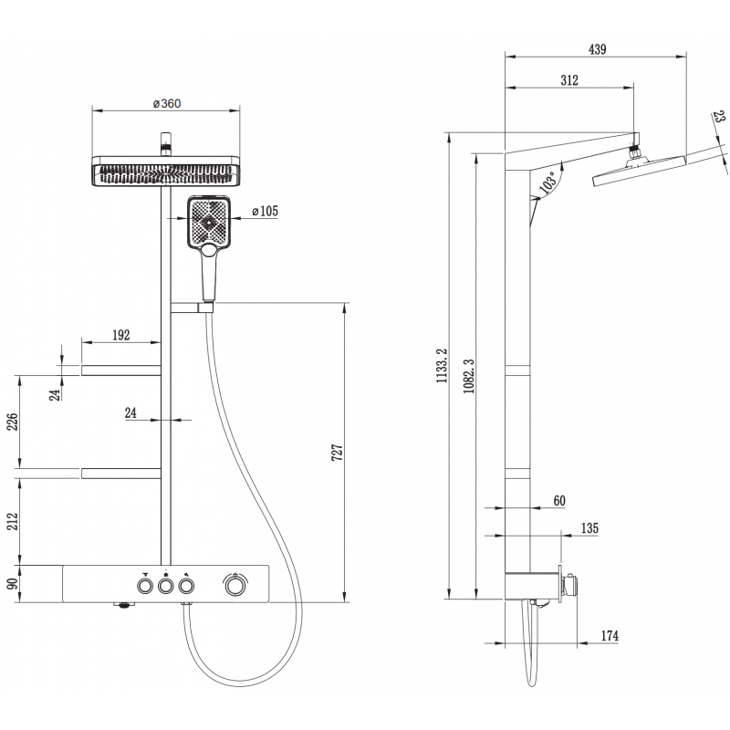 Mexen Saxx set de duș montat la suprafață cu duș de tavan și baterie, alb - 78102-20