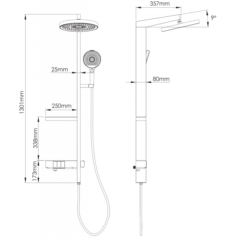 Mexen Dizzy fali zuhanykészlet esőzuhannyal és csapteleppel, fekete - 78104-70