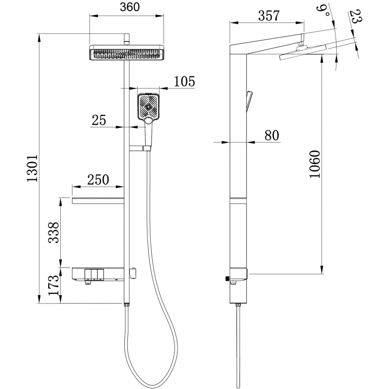 Mexen Roar fali zuhanykészlet esőztetővel és csappal, fekete - 78105-70