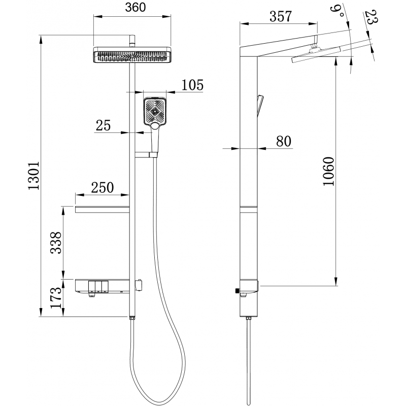 Mexen Roar set de duș montat pe perete cu pălărie de duș și baterie, negru - 78105-70