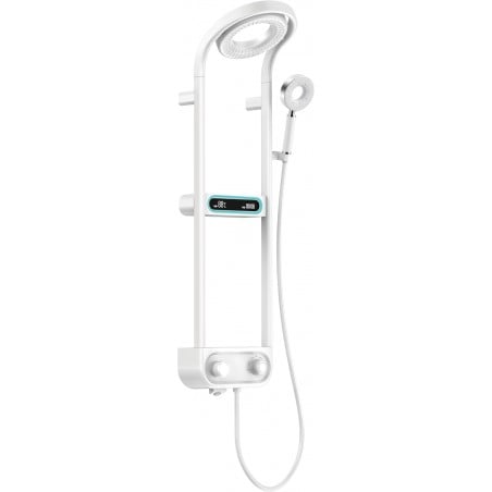 Mexen Peak falra szerelhető zuhanykészlet esőzuhannyal és csapteleppel, LED kijelző, fehér - 78106-20