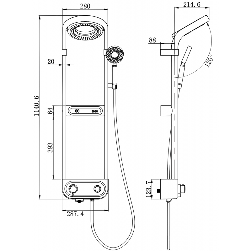 Mexen Peak set de duș montat superficial cu duș de ploaie și baterie, afișaj LED, alb - 78106-20