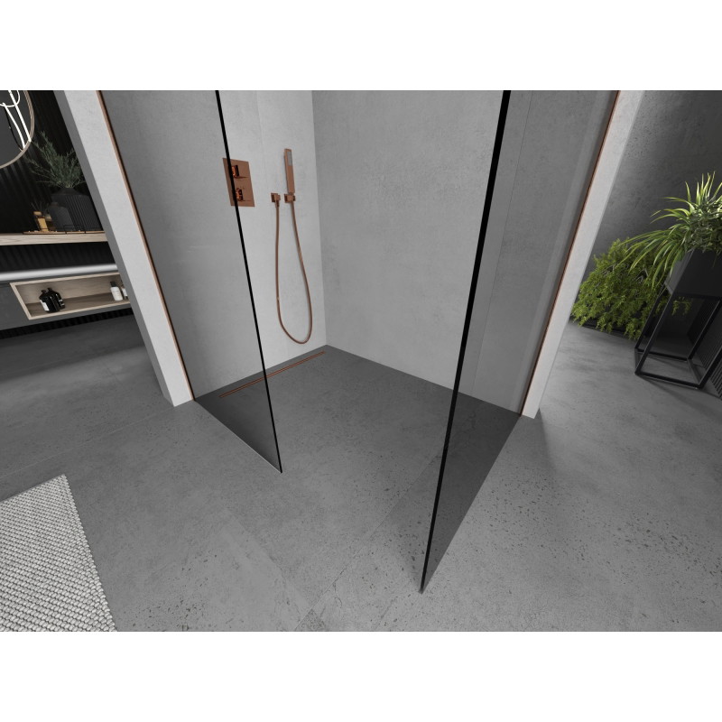 Mexen Kioto Walk-in zuhanyfal 140 x 120 cm, átlátszó, kefe hatású réz - 800-140-202-65-00-120