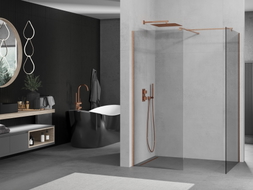 Mexen Kioto Walk-in zuhanyfal 140 x 120 cm, átlátszó, kefe hatású réz - 800-140-202-65-00-120