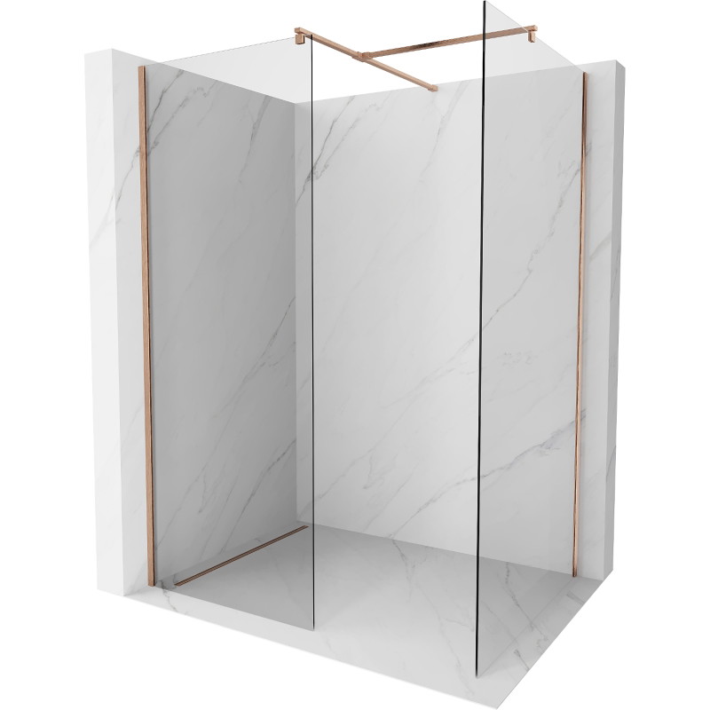 Mexen Kioto Walk-in zuhanyfal 140 x 120 cm, átlátszó, kefe hatású réz - 800-140-202-65-00-120